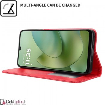 Dirbtinės odos atverčiamas dėklas su skyreliais - raudonas (Motorola Moto G06/Moto G06 Power) Dirbtinės odos atverčiamas dėklas su skyreliais - raudonas (Motorola Moto G06/Moto G06 Power)
